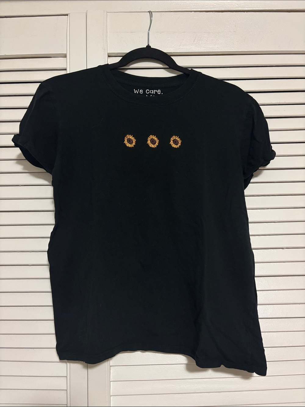Black Tee with Three Sunflower Embroidery